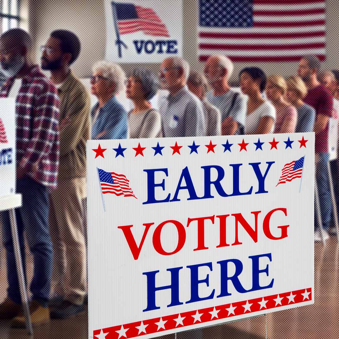 people lined up for early voting