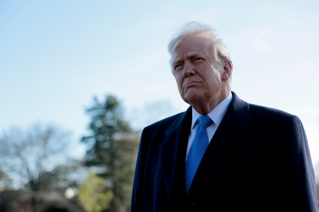 WASHINGTON, DC - MARCH 21: U.S. President Donald Trump speaks to reporters before boarding Marine One at the White House on March 21, 2025 in Washington, DC. Trump is traveling to Bedminster, New Jersey and is expected to attend the 2025 NCAA Division I Men’s Wrestling Championship in Philadelphia tomorrow. (Photo by Anna Moneymaker/Getty Images)