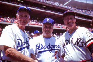 Walter Alston, Tommy Lasorda and Bob Feller.