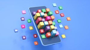 A clean and organized smartphone home screen (both iPhone and Android) with folders and widgets neatly arranged, set on a bright, minimal background