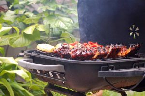 Meat and veggies on a grill