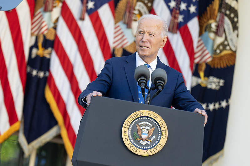 President Joe Biden delivers remarks on a ceasefire deal between Israel and Hezbollah, Tuesday, November 26, 2024, in the Rose Garden of the White House.