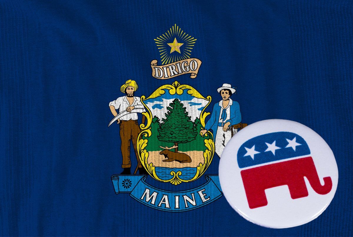 Maine state flag with a republican party symbol
