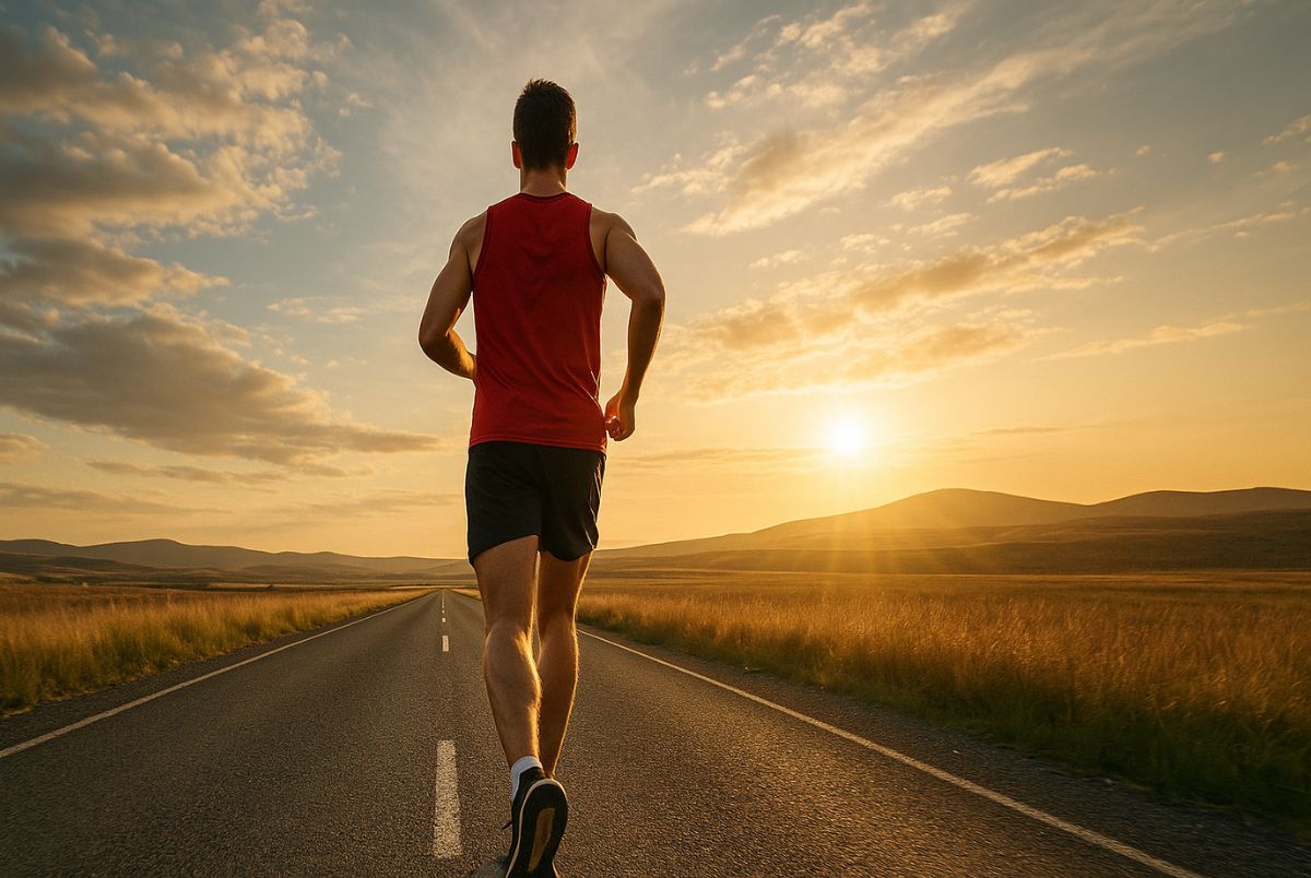 An inspiring image of a solitary runner on a long, scenic trail or open road—symbolizing personal growth, endurance, and taking on new challenges.