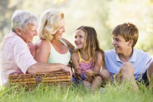 grandparents with grandchildren outside