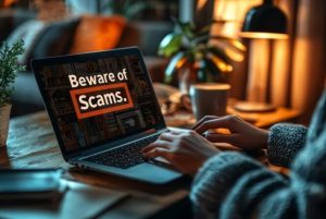 beware of scams text on computer, common scams and ones that target seniors