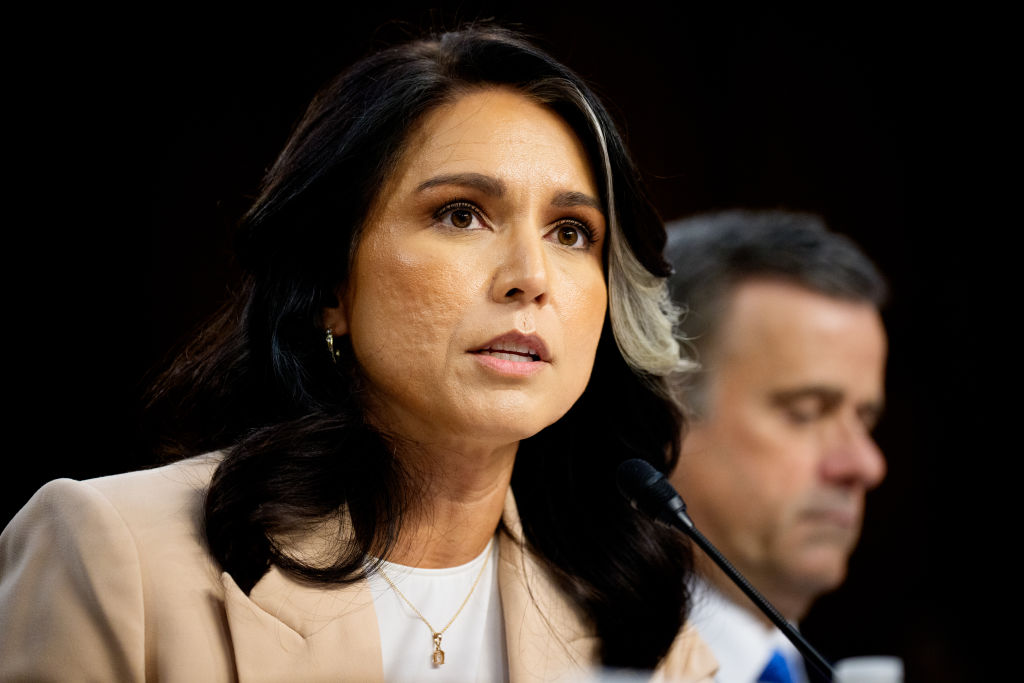 WASHINGTON, DC - MARCH 25: Director of National Intelligence Tulsi Gabbard (L) accompanied by Central Intelligence Agency Director John Ratcliffe (R), speaks during a Senate Committee on Intelligence Hearing on March 25, 2025 in Washington, DC. The hearing to examine worldwide threats comes a day after Jeffrey Goldberg, the editor-in-chief for The Atlantic magazine was inadvertently included on a high level Trump administration Signal group chat on bombing plans in Yemen on Houthi targets. (Photo by Andrew Harnik/Getty Images)