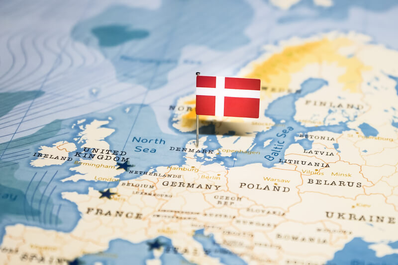 The Flag of Denmark in the World Map. The Flag of Countries in the World Map.