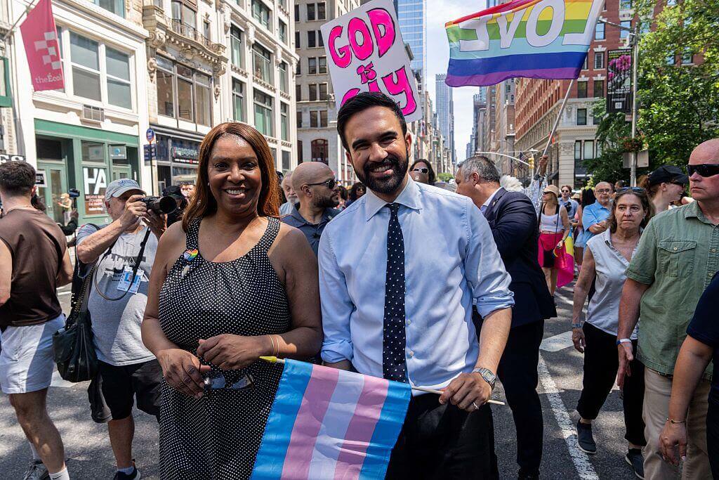 Zohran Mamdani, New York City Mayoral Candidate, and Letitia James, Attorney General of New York, take part in the 2025 NYC Pride March on June 29, 2025 in New York City.