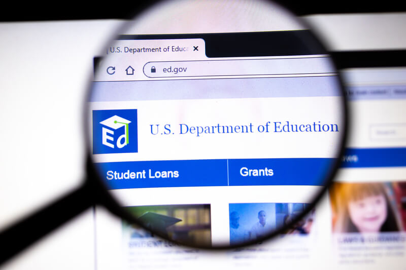 U. S. Department of Education website page.