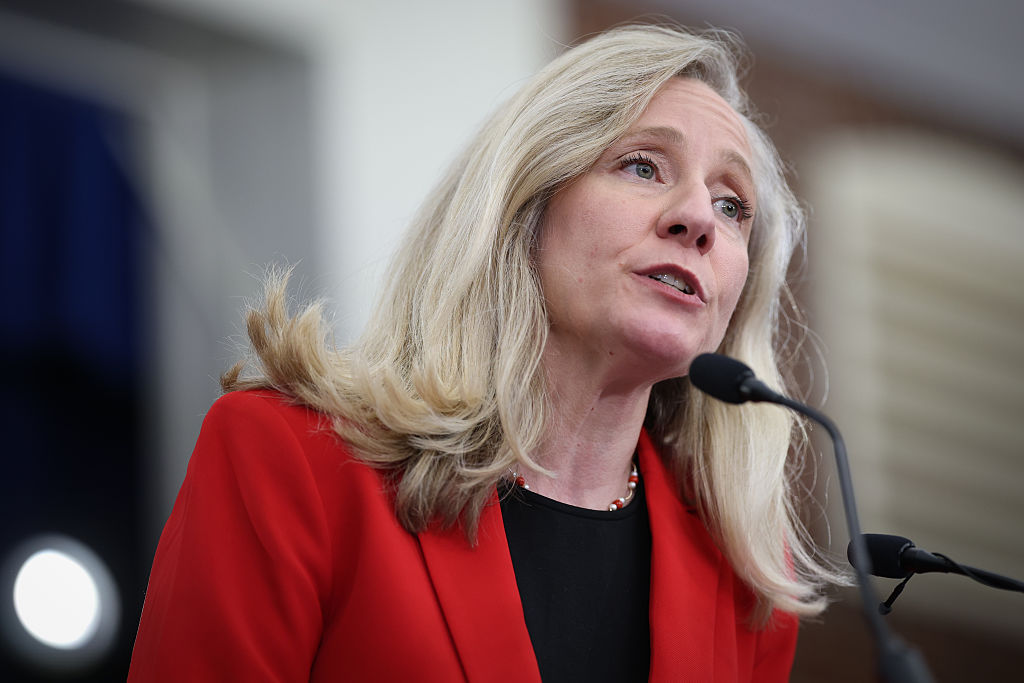 Virginia Democratic gubernatorial candidate, former Rep. Abigail Spanberger speaks during an Everytown for Gun Safety rally on April 10, 2025 in Alexandria, Virginia.