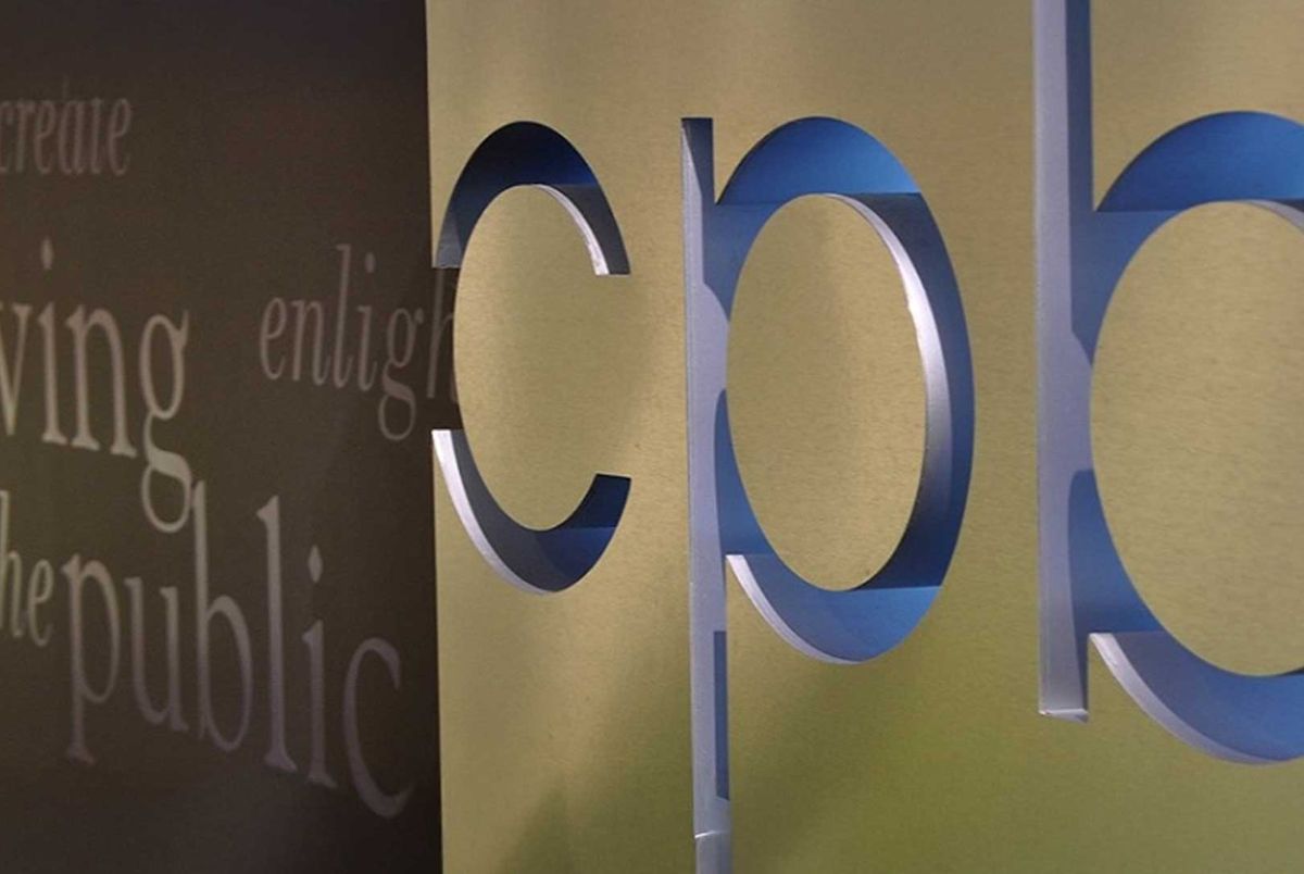 the corporation for public broadcasting lobby sign
