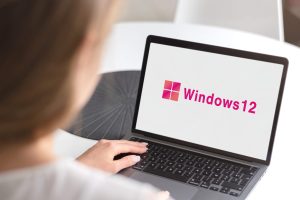 Guilherand-Granges, France - April 03, 2025. Windows 12, the next-gen OS from Microsoft, integrates AI, modern UI, enhanced security, and modular design. Expected release: late 2025