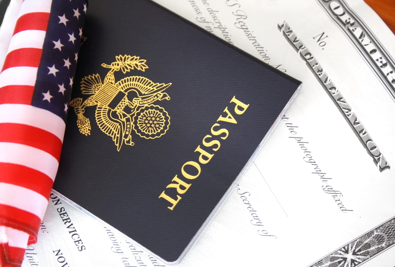 american citizenship, immigrants; american flag and passport