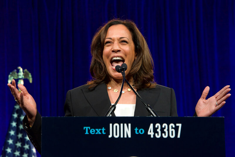 Kamala Harris supporters at the Democratic in San Francisco, CA. San Francisco, CA - August 23, 2019: Presidential candidate Kamala Harris speaking at the Democratic National Convention summer session in San Francisco, California