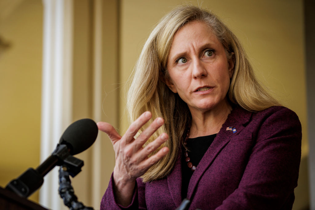 FREDERICKSBURG, VA - NOVEMBER 03: U.S. Rep. Abigail Spanberger (D-VA) speaks during a press conference with Moore Hallmark, Vice President of the U.S. Chamber of Commerce, and Brian Lam, a local business owner, outside of Collage Spa on November 3, 2022 in Fredericksburg, Virginia. Spanberger helped the Democrats flip the U.S. House of Representatives in 2018 but recent polls have shown that her opponent in the November 8 election, Republican nominee Yesli Vega, has closed the gap and now the Virginia 7th District is considered a toss-up. (Photo by Samuel Corum/Getty Images)