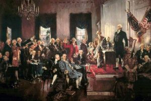 Painting of the meeting of the second continental congress to discuss renaming the united states