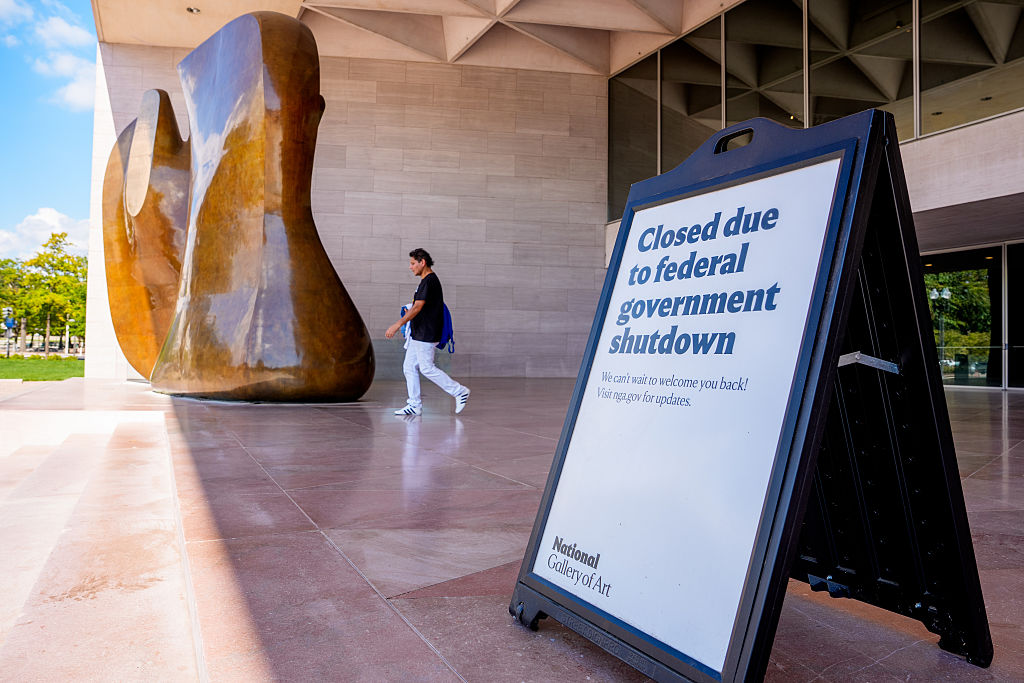 WASHINGTON, DC - OCTOBER 06: A man is turned away from entering the National Gallery of Art which has closed due to the government shutdown on October 06, 2025 in Washington, DC. The government remains shut down after Congress failed to reach a funding deal last week. (Photo by Andrew Harnik/Getty Images)