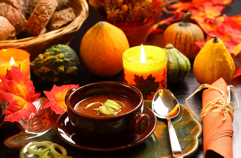 fall soup with fall decor