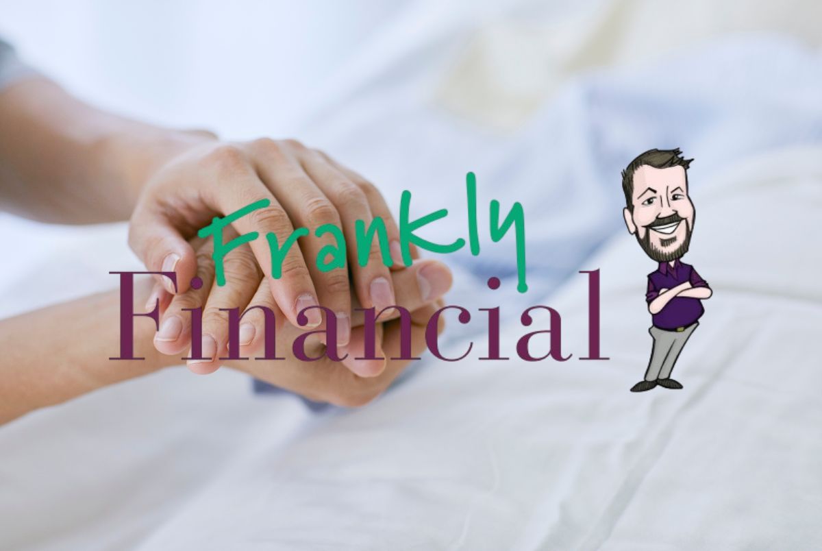 Holding an elderly person's hand with Frankly Financial logo overlay