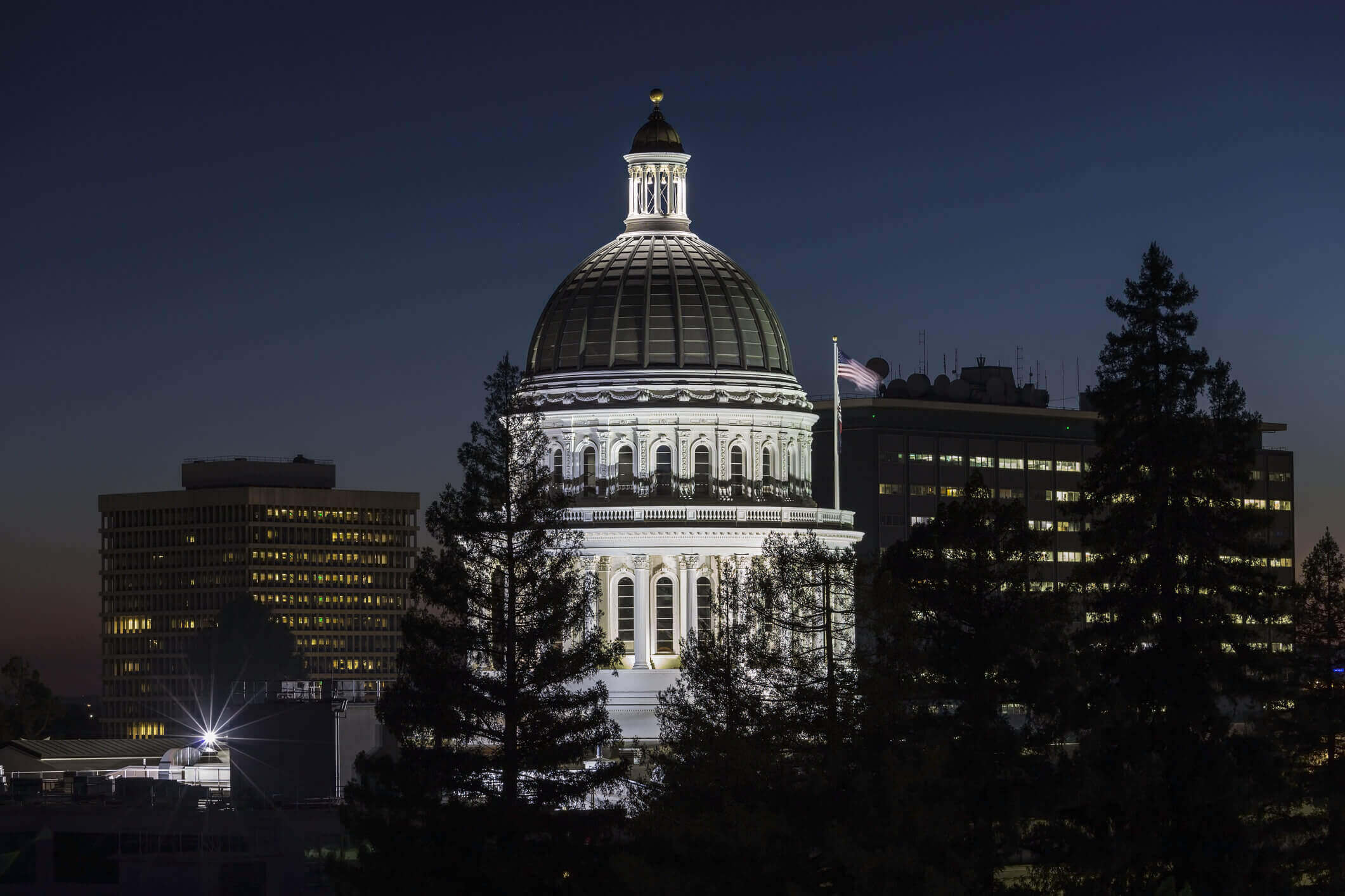 California State Capitol Dome at Night. Night view of the California State Capitol dome in Sacramento.