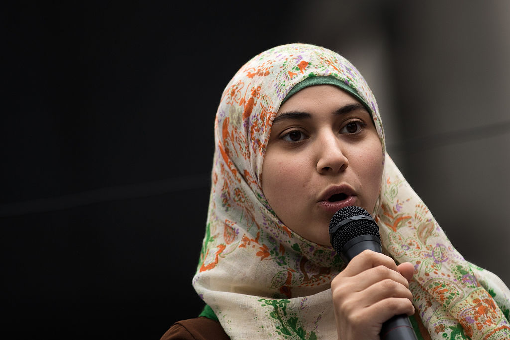 Aber Kawas, from the Arab American Association of New York, speaks to members and supporters of the New York Immigration Coalition during a rally for immigration reform in Foley Square, June 28, 2016 in New York City, New York.