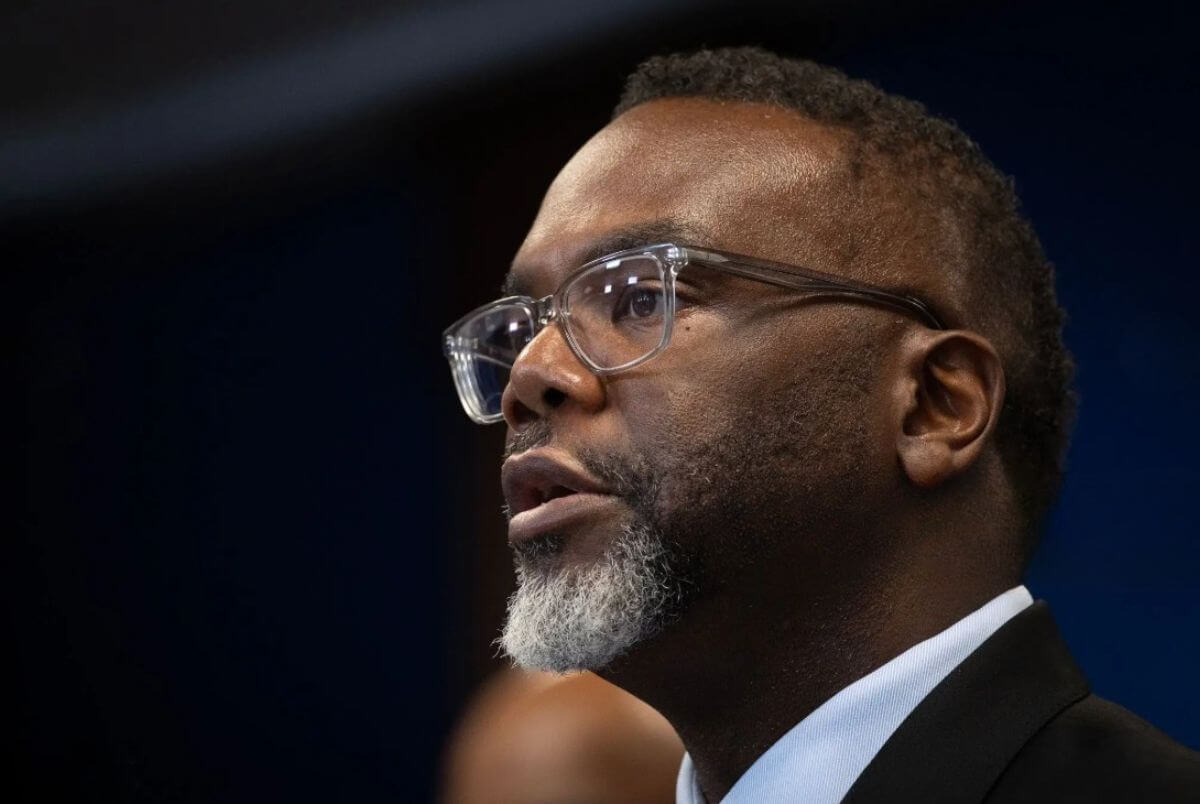 Chicago Mayor Brandon Johnson speaks at a news conference on October 06, 2025 in Chicago, Illinois.