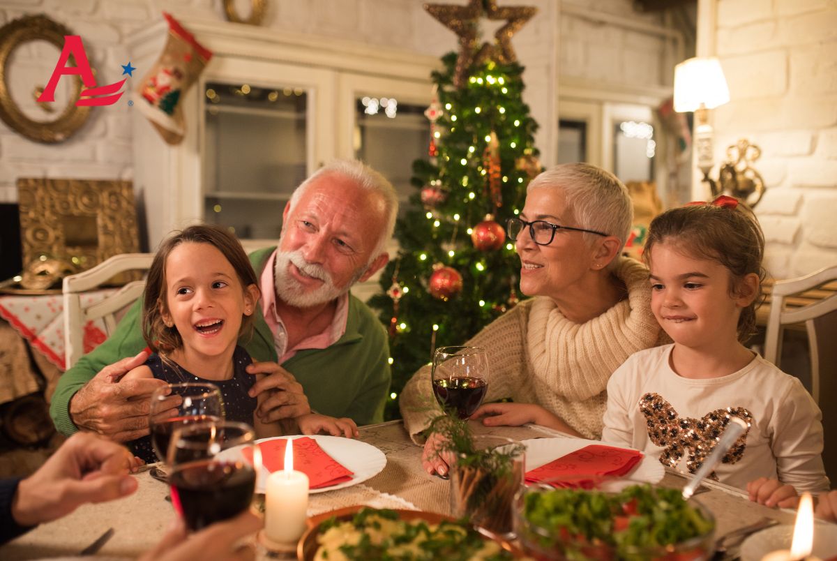 grandparents celebrating the holidays with grandchildren