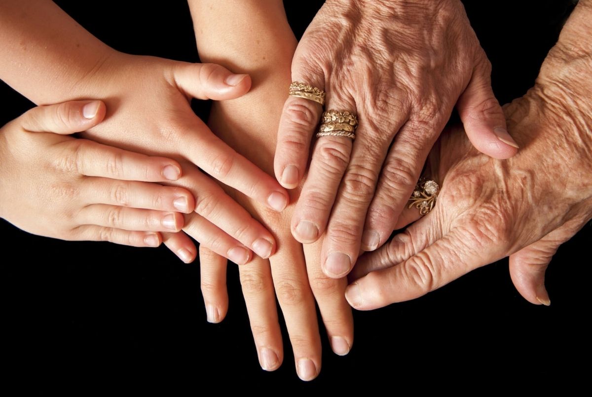 Four generations of women. Aging from young to old.