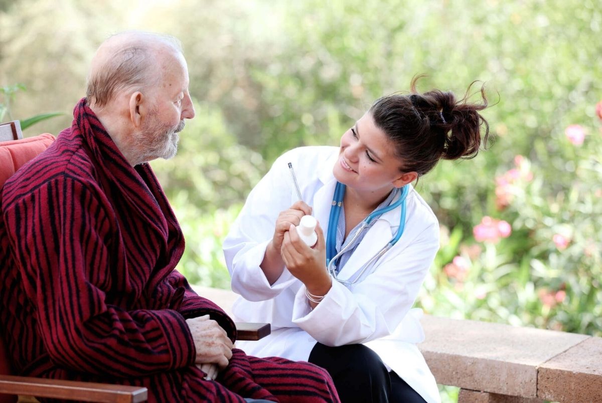 Senior with doctor. Senior men with doctor or nurse