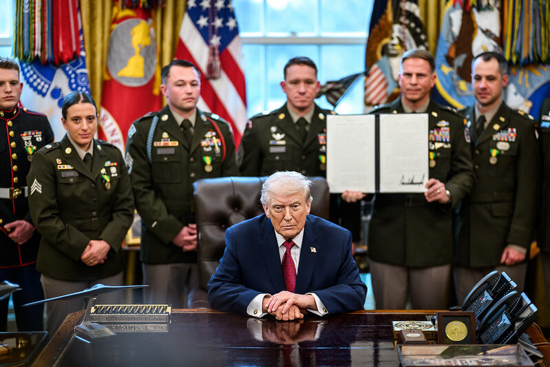 President Donald Trump participates in a Mexican Border Defense Medal presentation, Monday, December 15, 2025, in the Oval Office.