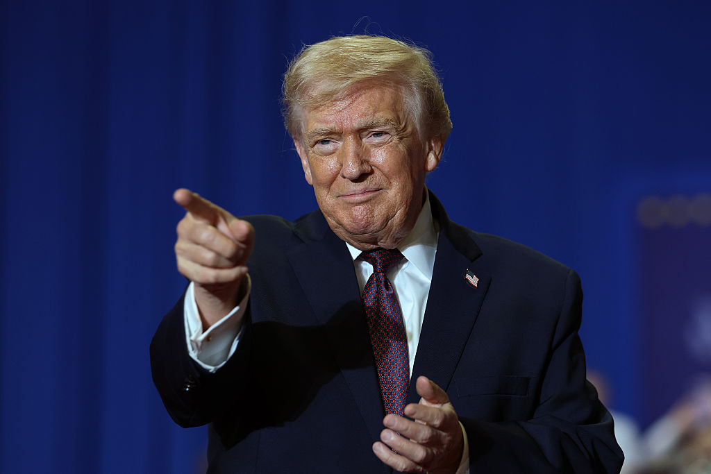 ROCKY MOUNT, NORTH CAROLINA - DECEMBER 19: U.S. President Donald Trump delivers remarks during a rally at the Rocky Mount Event Center on December 19, 2025 in Rocky Mount, North Carolina. Trump spoke on his plans to lower the cost of staples, including gas and health care, while blaming the Biden administration for the economic challenges inherited by his administration. (Photo by Tasos Katopodis/Getty Images)