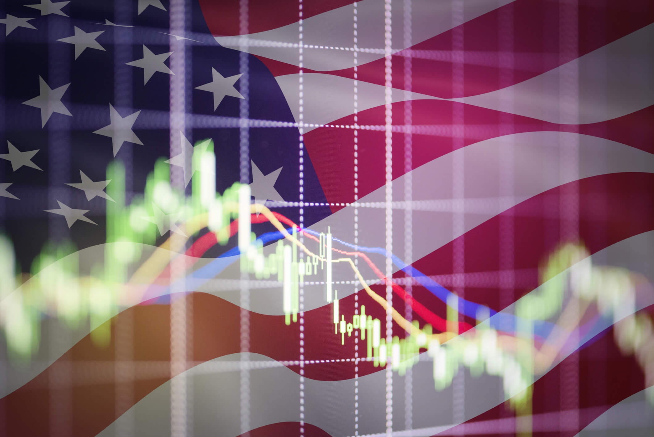 USA. America stock market - New york stock exchange analysis forex indicator Trading graph chart business growth finance money. America stock market / New york stock exchange analysis forex indicator Trading graph chart business growth finance money crisis economy and dollar Trade war with America USA and China.