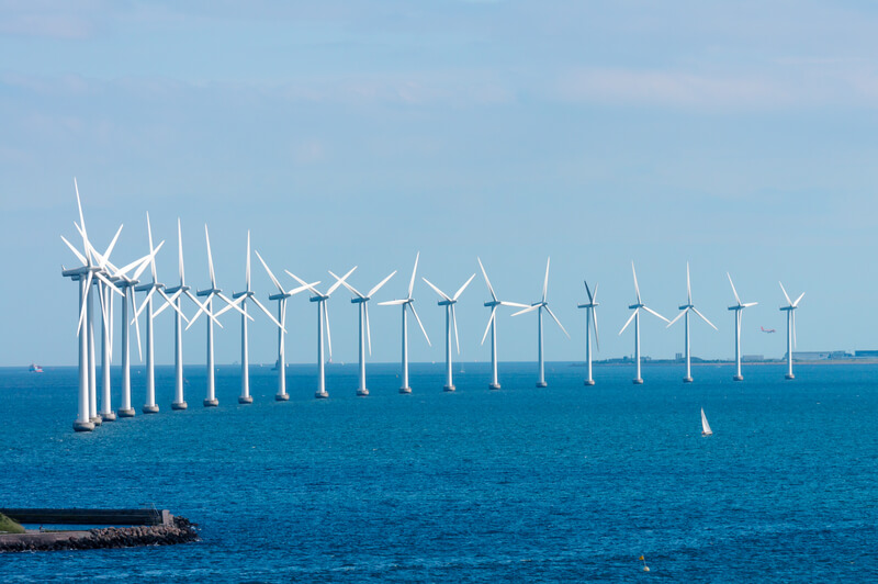 Offshore wind farm in Baltic Sea off Copenhagen, Denmark