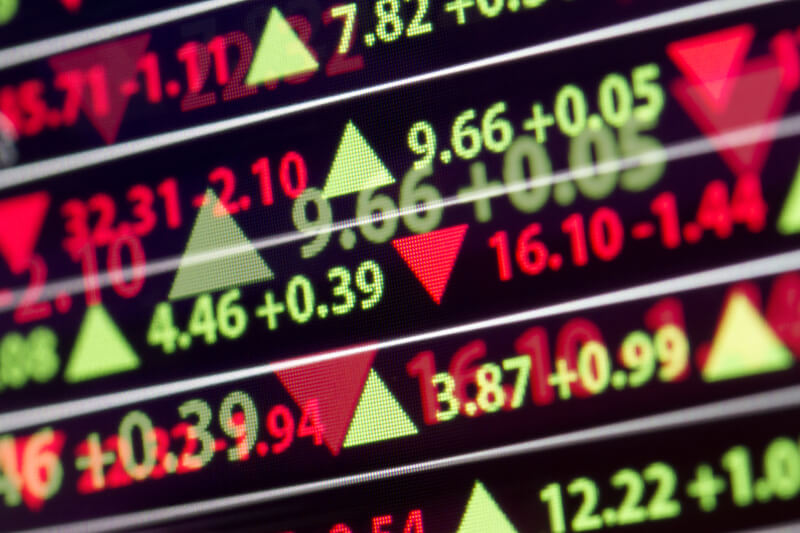 Financial Stock Market Price. A stock market ticker shows financial gains and losses