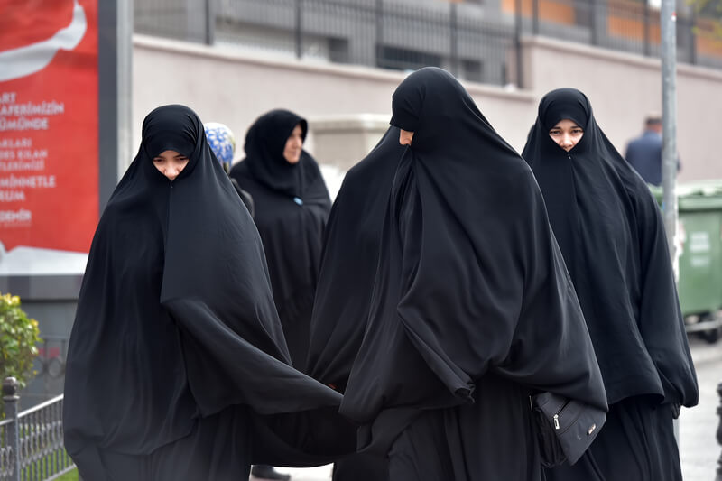 Turkey, Istanbul, 14,03,2018 unidentified Turkish women in traditional Islamic clothing on the streets of the city