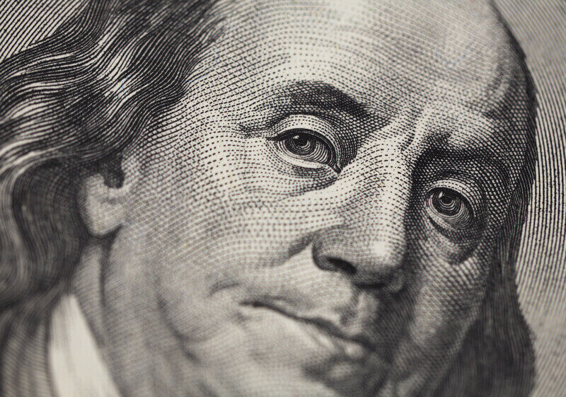 High definition Benjamin Franklin portrait from 100 dollars banknote