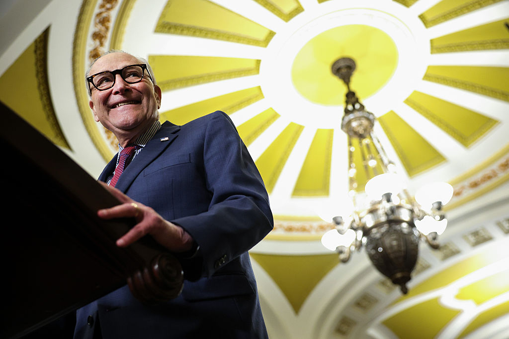 U.S. Senate Minority Leader Chuck Schumer (D-NY) speaks to the media following the weekly Senate policy luncheons at the U.S. Capitol on January 13, 2026 in Washington, DC.
