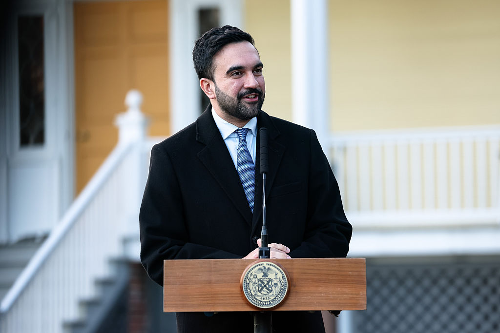 Mayor Zohran Mamdani speaks at a press conference during moving day at Gracie Mansion on January 12, 2026 in New York City.