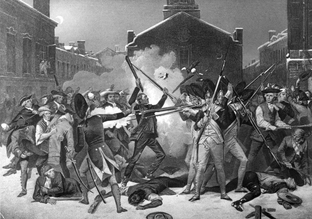 British soldiers open fire on a crowd of Bostonians, killing five people, in what became known as the Boston massacre.
