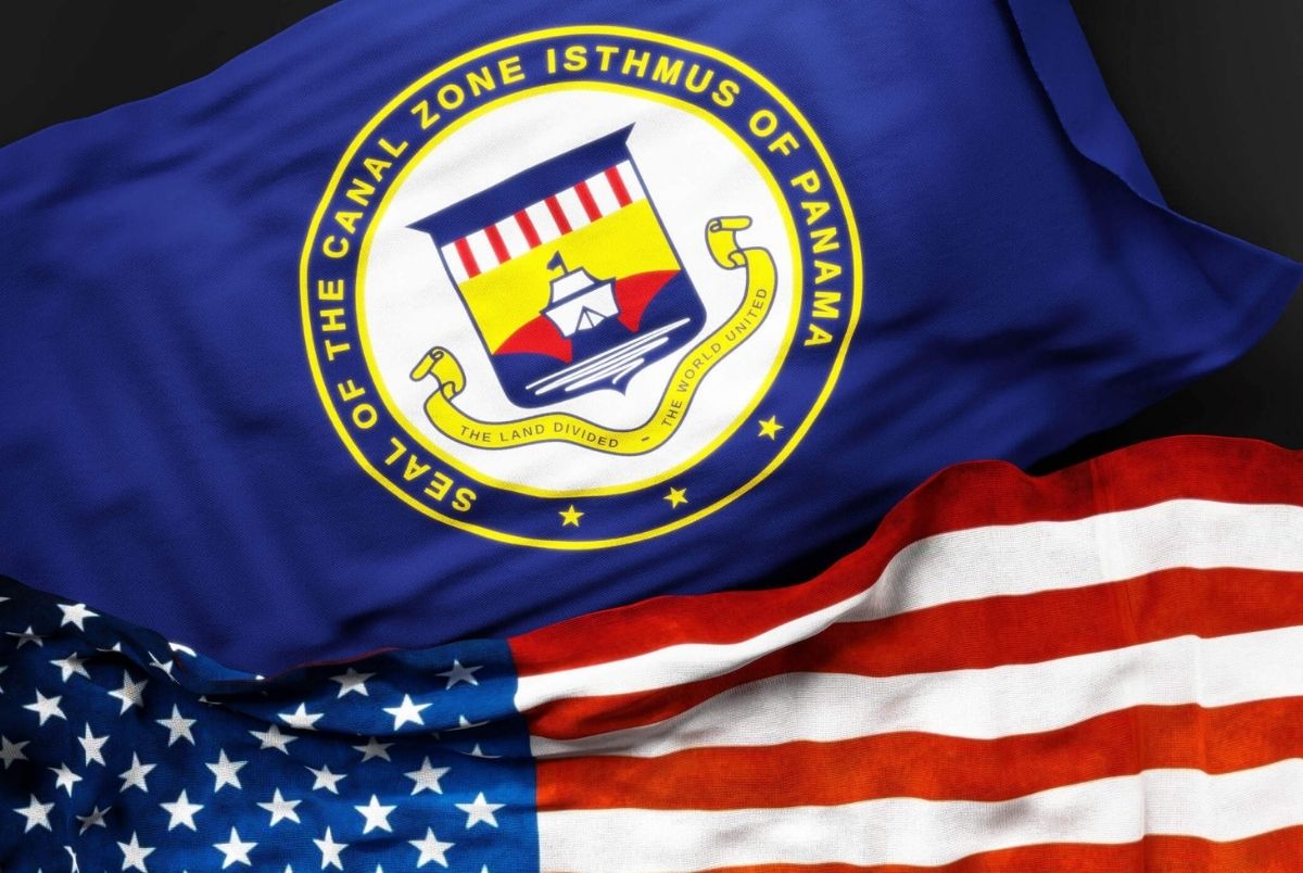 Flag of Panama Canal Zone along with a flag of the United States of America