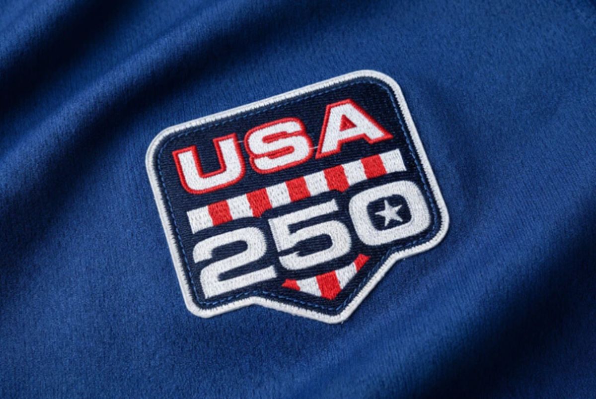 This photo provided by Fanatics shows the USA 250 patch