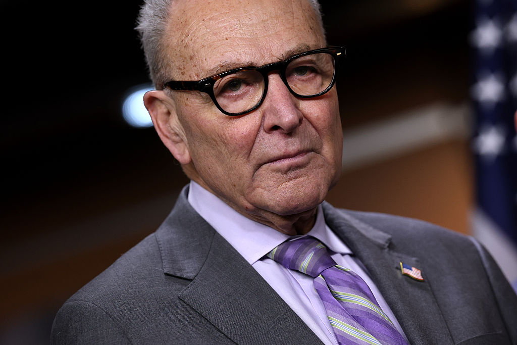 WASHINGTON, DC - FEBRUARY 04: U.S. Senate Minority Leader Chuck Schumer (D-NY) attends a press conference on Department of Homeland Security (DHS) funding at the U.S. Capitol on February 04, 2026 in Washington, DC. The Democratic leadership outlined their demands for ICE accountability as Congress debates funding legislation for the DHS ahead of next week's deadline. (Photo by Kevin Dietsch/Getty Images)