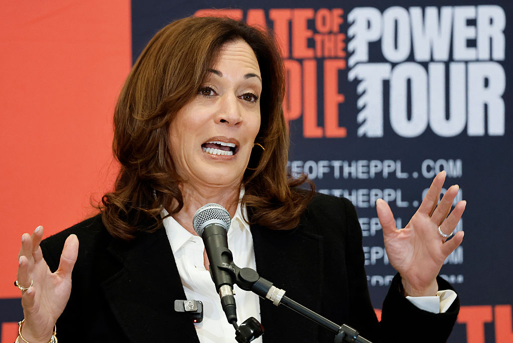 LOS ANGELES, CALIFORNIA - JUNE 06: Former Vice President Kamala Harris speaks at the State of the People POWER Tour opening ceremony on June 6, 2025 in Los Angeles, California. The ten city State of the People POWER Tour is a national campaign aimed at ‘uniting Black communities through healing, direct relief, and power building.’ (Photo by Mario Tama/Getty Images)