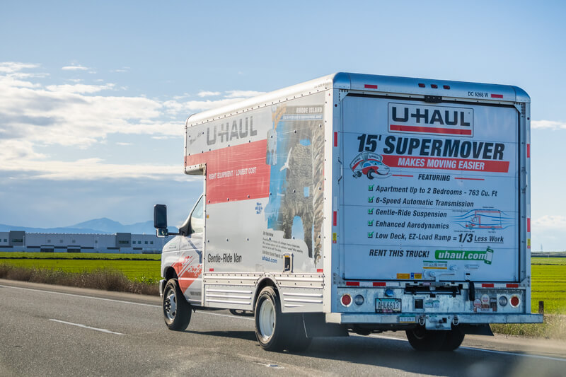 U-Haul van travelling on the interstate