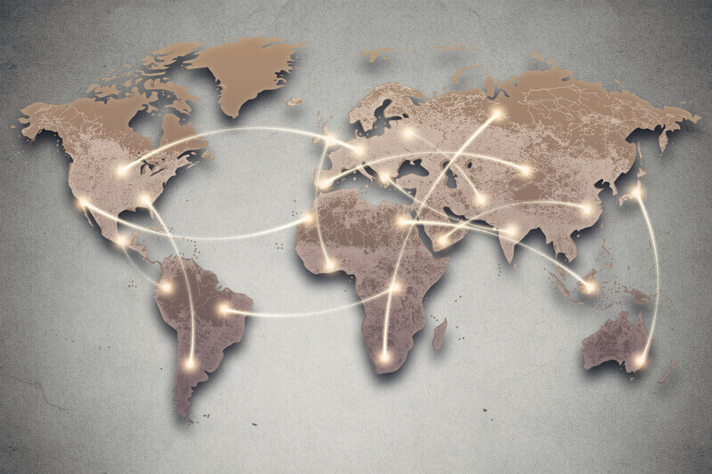 Background image with world map and connection lines. Social media, network, technology connectivity concept