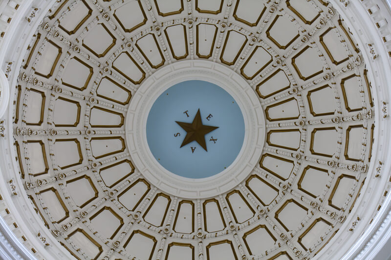 Texas State Capitol (interior). Looking up at the interior dome of the Texas State Capitol.