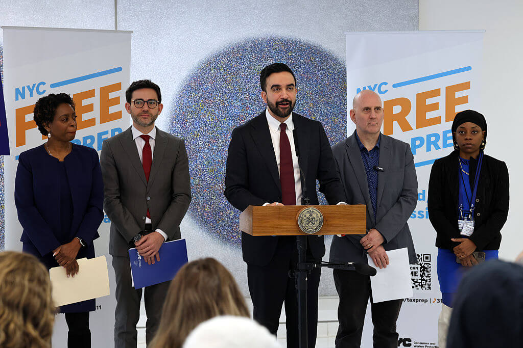 New York City Mayor Zohran Mamdani speaks at Gouverneur Health in Manhattan to announce a series of new policy moves involving public health and taxes on February 03, 2026 in New York City.