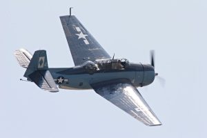 Rear quarter view of Grumman Avenger torpedo bomber (type flown by the first President Bush during WWII).