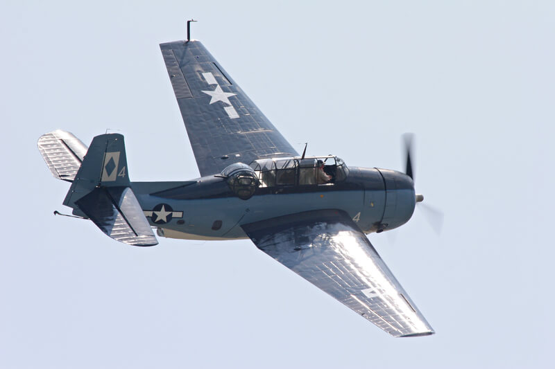 Rear quarter view of Grumman Avenger torpedo bomber (type flown by the first President Bush during WWII).